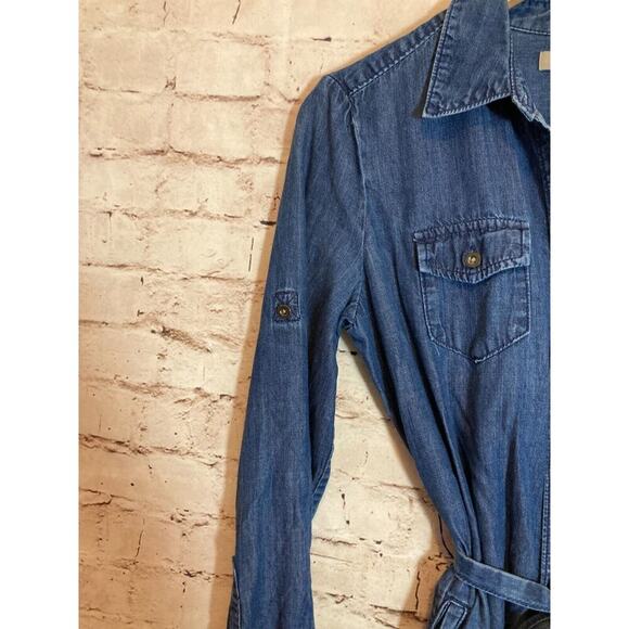 Banana Republic Shirt Dress Womens 2 Chambray Blue Full Button Front Belted - Picture 4 of 15
